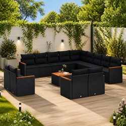 Garden Sofa Set 14 Piece Outdoor Furniture Black Poly Rattan Modular Patio