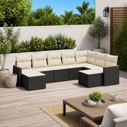Garden Sofa Set 9 Piece Outdoor Furniture Patio Black Poly Rattan Modular