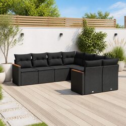 8 Piece Black Patio Sofa Set with Weather-Resistant Design