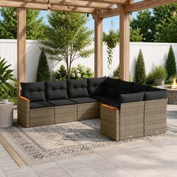 Garden Sofa Set 8 Piece Outdoor Furniture Patio Rattan Sectional with Cushions