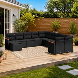 Garden Sofa Set 11 Piece Outdoor Furniture Patio Sectional with Cushions Black