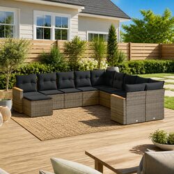 Garden Sofa Set 11 Piece Outdoor Furniture Grey Poly Rattan Patio Modular with