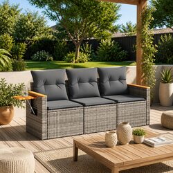 3 Piece Garden Sofa Set with Cushions and Storage Grey