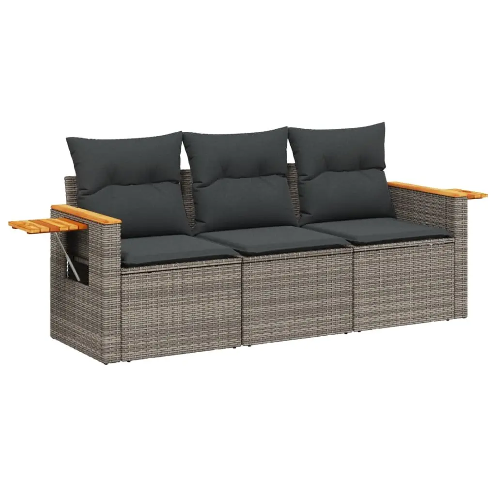 Garden Sofa Set 3 Piece Outdoor Furniture Cushions Storage Grey Poly Rattan