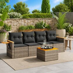 5-Piece Garden Sofa Set: Modular Grey Poly Rattan Furniture