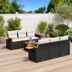 7 Piece Garden Sofa Set with Cushions Black Poly Rattan Outdoor Patio Furniture