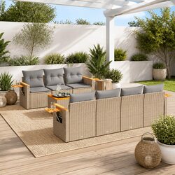 Specifications of 8 Piece Garden Sofa Set - Beige Poly Rattan