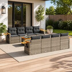 Garden Sofa Set Specifications: 9 Piece Grey Poly Rattan