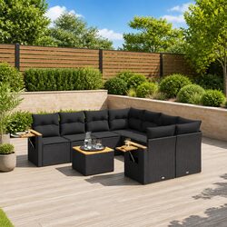 Garden Sofa Set 9 Piece Outdoor Furniture Patio with Storage Cushions Black