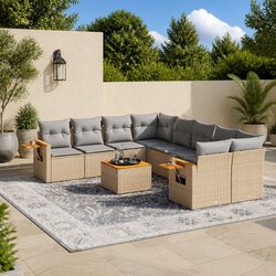 9-Piece Modular Garden Sofa Set - Beige, PE Rattan