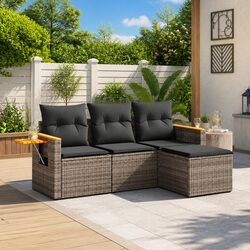 Garden Sofa Set - 4-Piece Grey Poly Rattan Outdoor Furniture