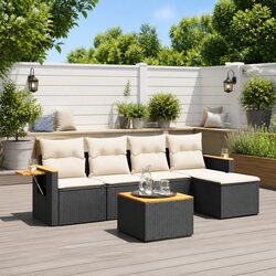Garden Sofa Set 6 Piece Outdoor Furniture Black Poly Rattan Modular Patio