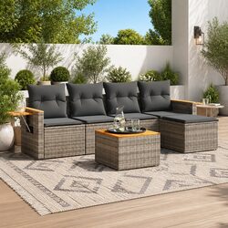 Garden Sofa Set 6 Piece Outdoor Furniture Grey Poly Rattan Modular Patio Lounge