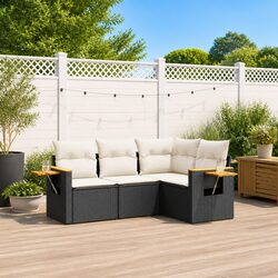 Durable 4-Piece Outdoor Sofa Set in Black Rattan