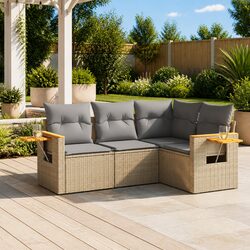 4 Piece Garden Sofa Set Specifications: Beige Poly Rattan