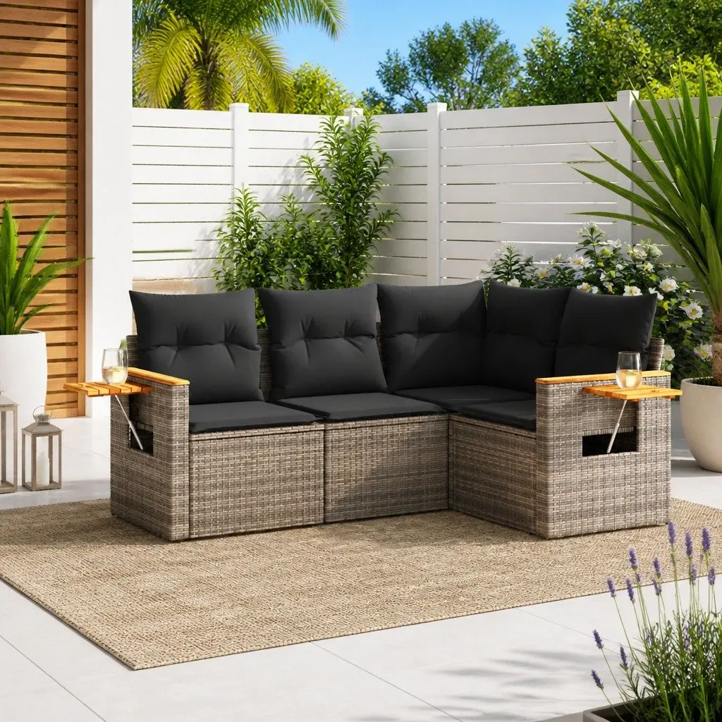 Garden Sofa Set Outdoor Furniture 4 Piece Grey Poly Rattan Modular Patio Seating