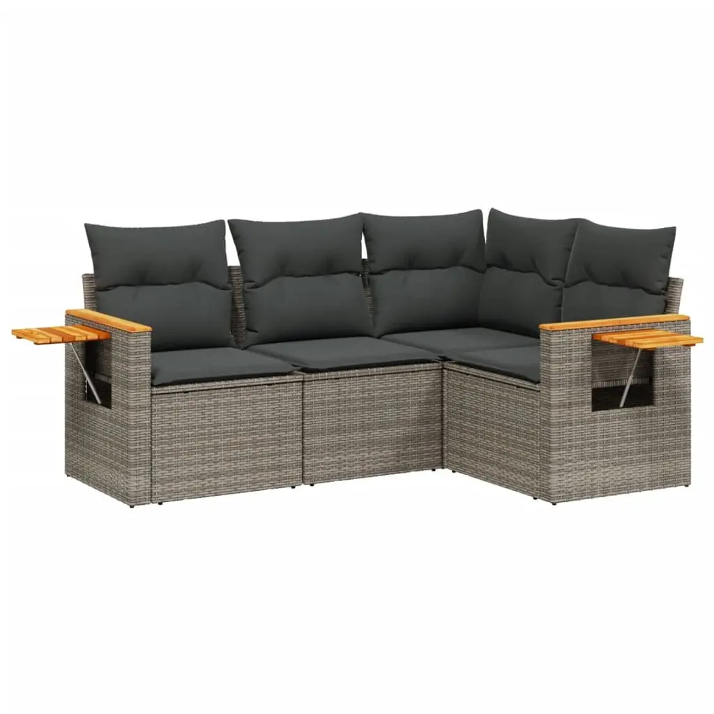 Garden Sofa Set Outdoor Furniture 4 Piece Grey Poly Rattan Modular Patio Seating