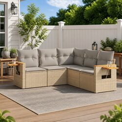 5-Piece Garden Sofa Set: Beige PE Rattan, Modular Design
