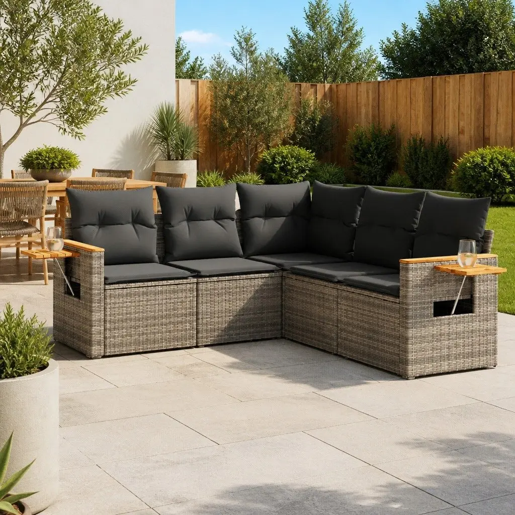 Garden Sofa Set 5 Piece Outdoor Furniture Grey Poly Rattan Patio Seating with