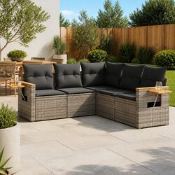 Garden Sofa Set: 5-Piece Grey Poly Rattan Design