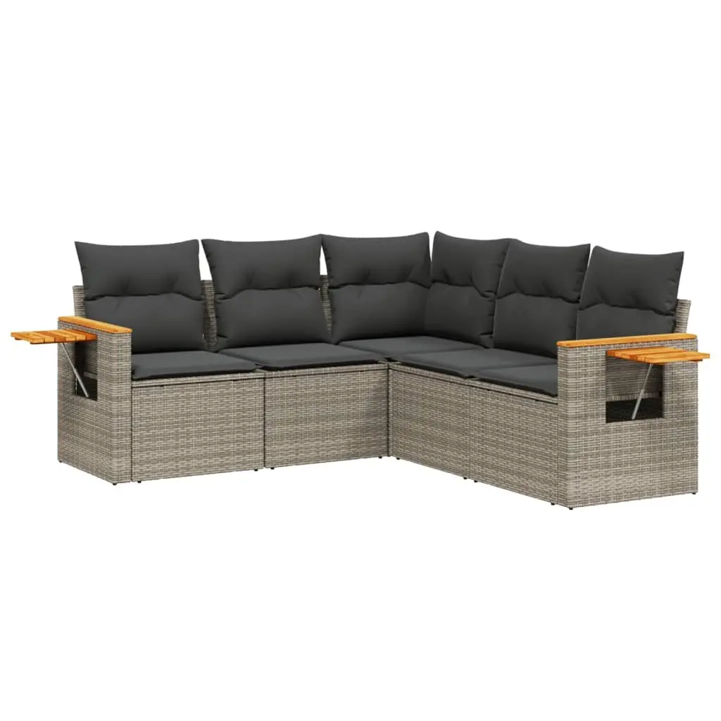 Garden Sofa Set 5 Piece Outdoor Furniture Grey Poly Rattan Patio Seating with
