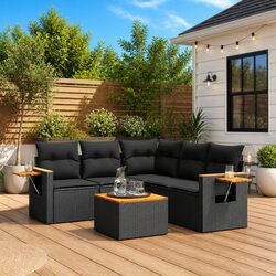 6 Piece Outdoor Sofa Set - Durable PE Rattan Black