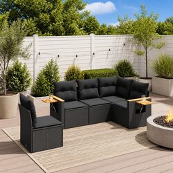 Detailed Specs: 5-Piece Black Outdoor Sofa Set