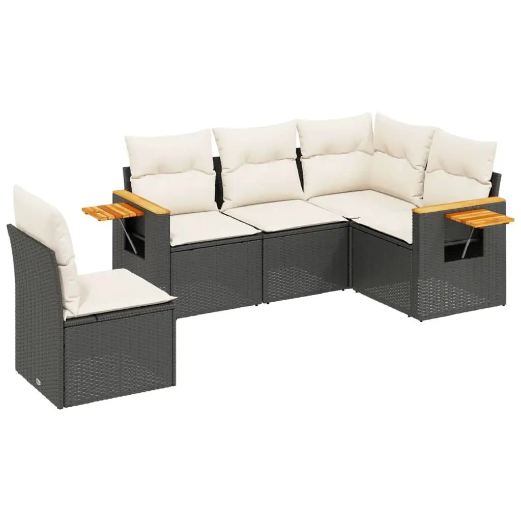 Garden Sofa Set 5 Piece Outdoor Furniture Patio Lounge Black Poly Rattan