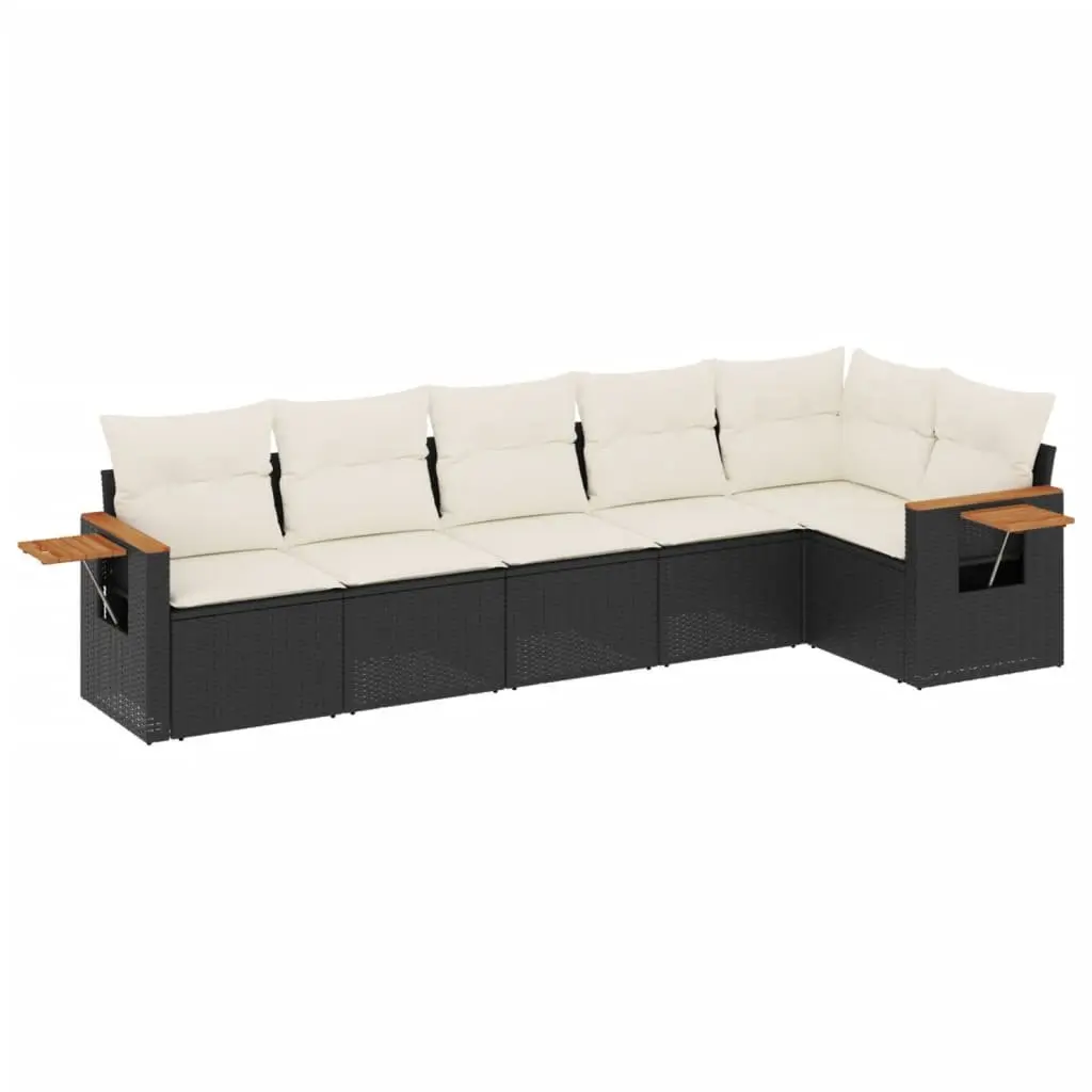 Garden Sofa Set 6 Piece Outdoor Furniture Black Poly Rattan Modular Patio