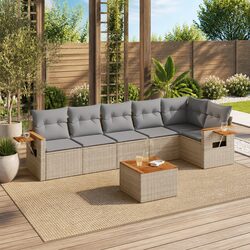 Garden Sofa Set 7 Piece Outdoor Furniture Beige Poly Rattan Patio Lounge with