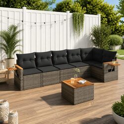 Garden Sofa Set 7 Piece Outdoor Furniture Grey Poly Rattan Patio with Cushions
