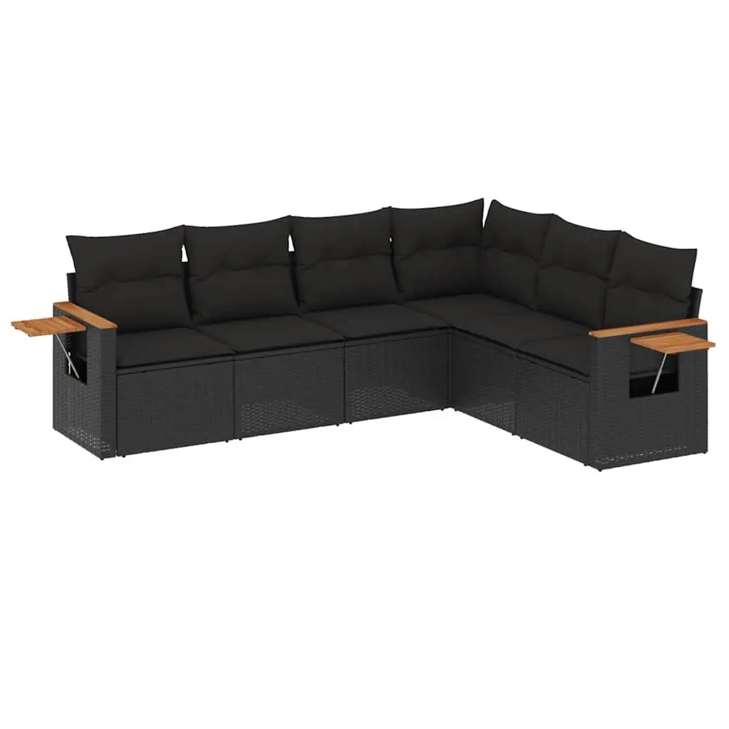 6 Piece Black Rattan Garden Sofa Set with Cushions