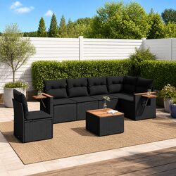 7 Piece Black Poly Rattan Sectional Sofa Set - Dimensions and Specs