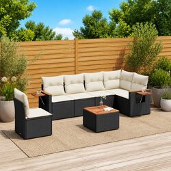 7 Piece Garden Sofa Set Outdoor Furniture Black Poly Rattan with Storage
