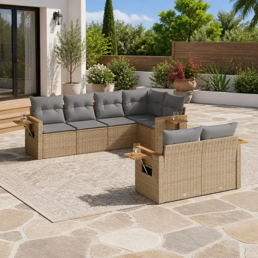 7 Piece Garden Sofa Set for Outdoor Use Grey Modular Poly Rattan Furniture with Storage