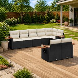8 Piece Modular Garden Sofa Set with Cushions - Black