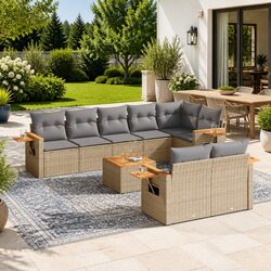 Specifications of 9-Piece Garden Sofa Set: Beige Poly Rattan