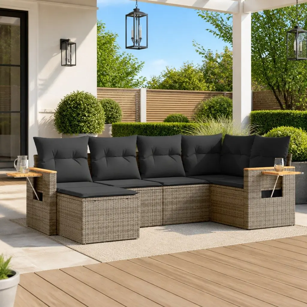 Garden Sofa Set Outdoor Furniture Grey Poly Rattan Patio Lounge 6 Piece