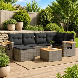 7 Piece Modular Garden Sofa Set - Grey Poly Rattan