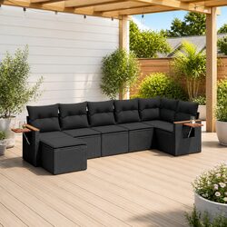 Garden Sofa Set 7 Piece Black PE Rattan with Storage