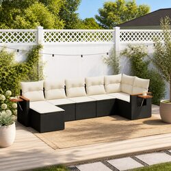 7 Piece Modular Garden Sofa Set with Cushions - Black