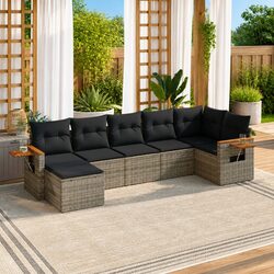 Garden Sofa Set 7 Piece Grey Poly Rattan Outdoor Furniture with Storage Cushions