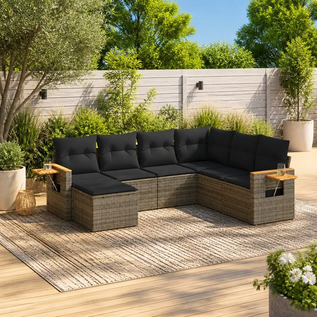 Garden Sofa Set 7 Piece Outdoor Furniture Grey Poly Rattan Modular Patio Seating