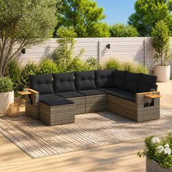 Garden Sofa Set 7 Piece Outdoor Furniture Grey Poly Rattan Modular Patio Seating