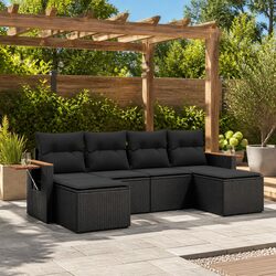 6 Piece Garden Sofa Set Black Poly Rattan Outdoor Furniture Patio Lounge with