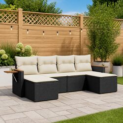 Modular Black PE Rattan Garden Sofa Set - 6 Pieces