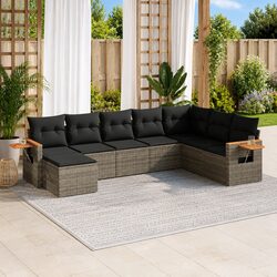 Garden Sofa Set 8 Piece Outdoor Furniture Grey Poly Rattan Modular Patio Seating