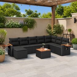 Garden Sofa Set 9 Piece Outdoor Furniture Black Poly Rattan Modular Patio