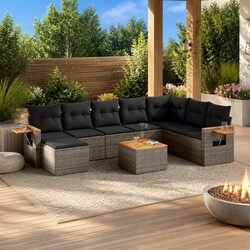 Garden Sofa Set 9 Piece Outdoor Furniture Grey Poly Rattan Modular Patio