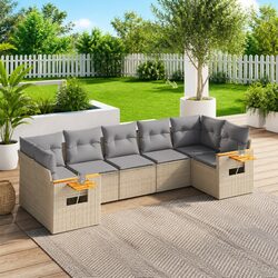 Garden Sofa Set 7 Piece Outdoor Furniture Beige Poly Rattan Patio Lounge with